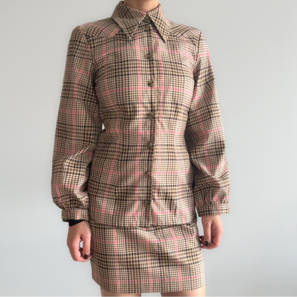 Plaid Button-Up Jacket and Skirt Set